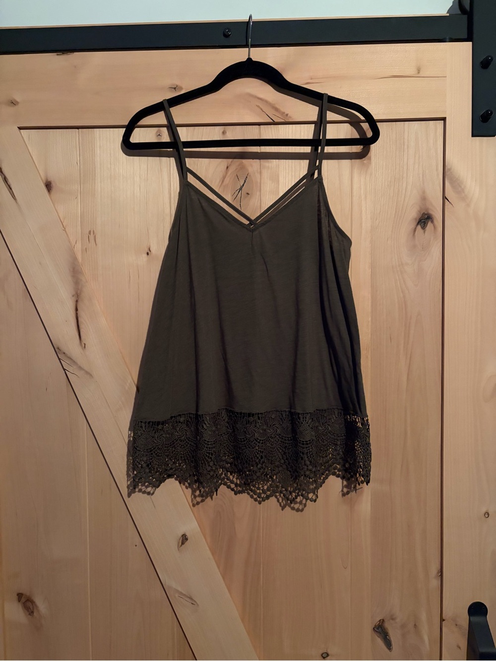 Express Olive Green Lace-Hem Cami